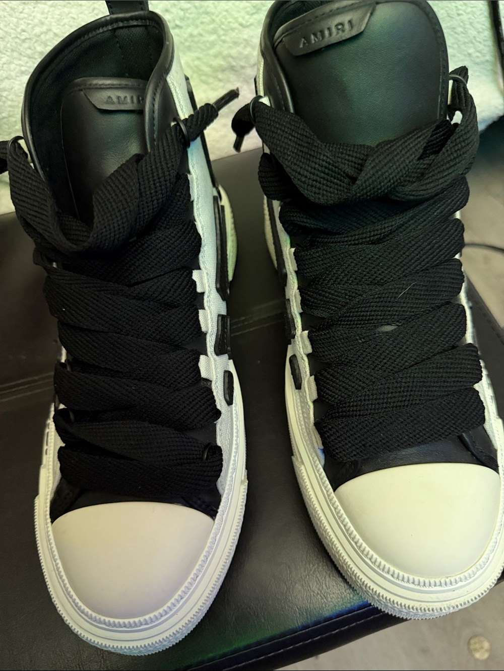 AMIRI Black and White High-Top Sneakers with Thick Laces